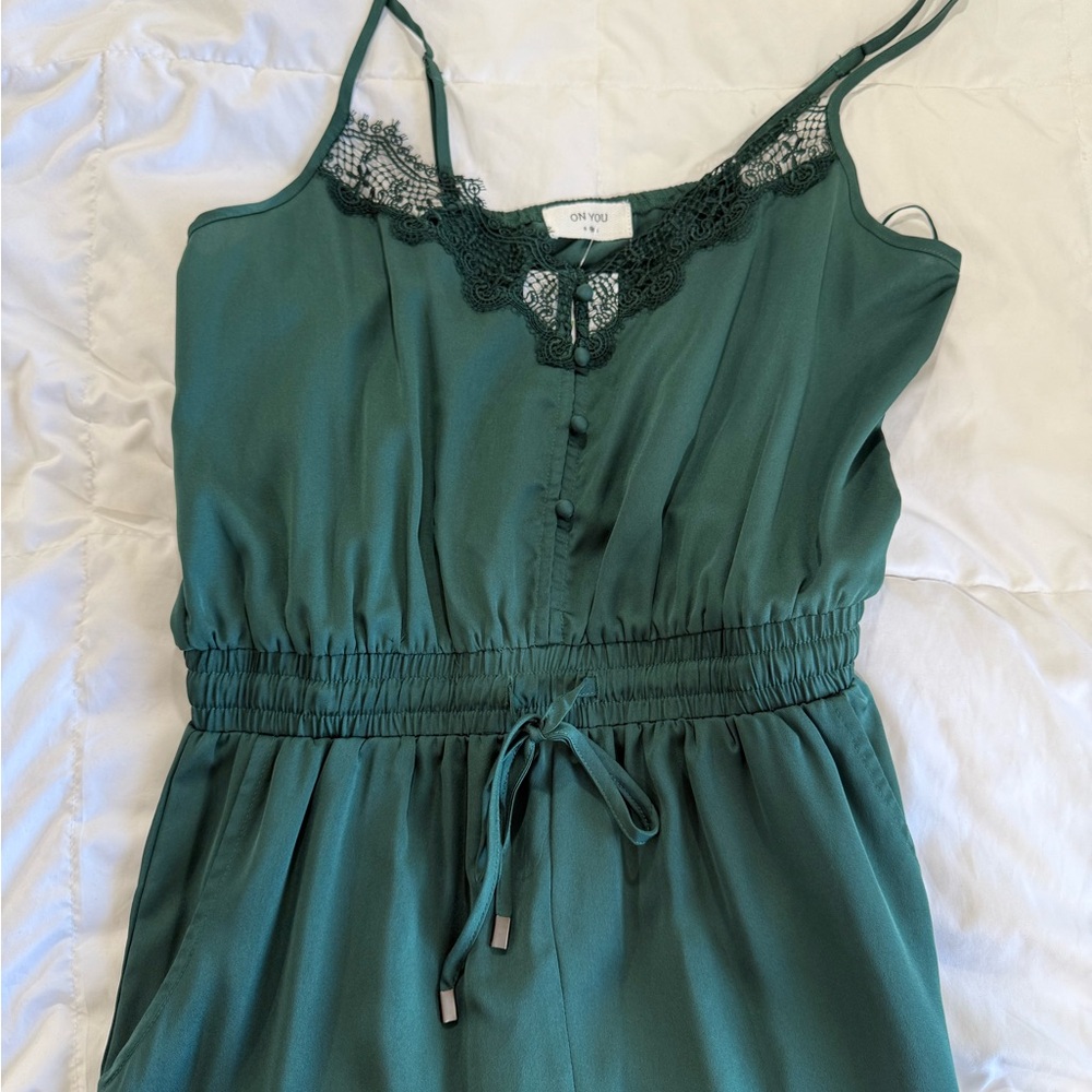 Elegant Green Lace Trim Jumpsuit